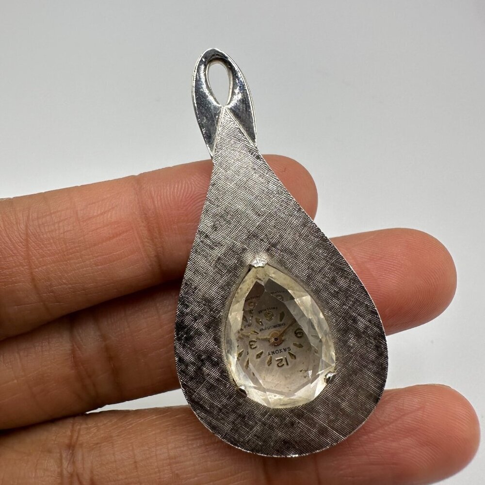 Vintage Watch Pendant Women Silver Tone Teardrop Not Running Parts Repair